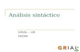 Análisis sintáctico GRIAL – UB KNOW. Análisis sintàctico Situación actual del análisis sintáctico del español Desarrollo de una gramática Adquisición.