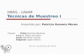 Impartido por: Patricia Romero Mares IIMAS - UNAM Técnicas de Muestreo I 26 de noviembre de 2014 Equipo:Érika Ramírez Barbosa Lucy N. Maya González Jesús.