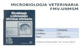 MICROBIOLOGÍA VETERINARIA FMV-UNMSM CódigoMV0046 Créditos6.0 TipoObligatorio Profesora Responsable: Dra. Sonia Calle E.