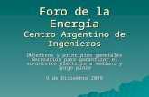 Foro de la Energía Centro Argentino de Ingenieros Objetivos y principios generales necesarios para garantizar el suministro eléctrico a mediano y largo.