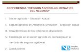 CONFERENCIA “RIESGOS AGRÍCOLAS: DESAFÍOS DEL NEGOCIO” I.Sector agrícola – Situación Actual II.Seguro agrícola en Argentina: Evolución – Situación actual.