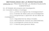 METODOLOGIA DE LA INVESTIGACION UNIDAD III: PROYECTO DE LA INVESTIGACION CIENTIFICA 3.1. El Modelo del proyecto de Investigación 3.2. Concebir la idea.