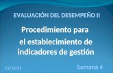 Procedimiento para el establecimiento de indicadores de gestión 27/04/2015 Semana 4 EVALUACIÓN DEL DESEMPEÑO II.