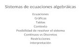 Sistemas de ecuaciones algebráicas Ecuaciones Gráficas Tablas Contexto Posibilidad de resolver el sistema Contínuos vs Discretos Restricciones Interpretación.