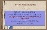 1 TEMA 5. DOCUMENTO 6: TOURIÑÁN, J. M. y RODRÍGUEZ, A. (1993) La significación del conocimiento de la educación. Revista de Educación (302) 165-192. Epígrafes.