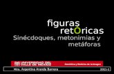 Ret ó ricas Sinécdoques, metonimias y metáforas figuras Mtra. Argentina Aranda Barrera 2011-1 Semiótica y Retórica de la Imagen.