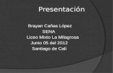 Presentación Brayan Cañas López SENA Liceo Mixto La Milagrosa Junio 05 del 2012 Santiago de Cali.