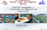Santiago, Chile 21 de Abril 2004 Rodrigo Muñoz P. Director AIC La Ingeniería: Factor Clave del Negocio Minero Gestión Integrada y Tecnología en Empresas.