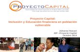Proyecto Capital: Inclusión y Educación financiera en población vulnerable Johanna Yancari IEP –Proyecto Capital Octubre 2014.