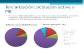 Terciarización: población activa y PIB El proceso de terciarización es propio de las economías desarrolladas. Consiste en un aumento importante de la población.