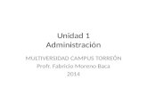 Unidad 1 Administración MULTIVERSIDAD CAMPUS TORREÓN Profr. Fabricio Moreno Baca 2014.