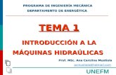 Prof. MSc. Ana Carolina Mustiola acmustiola@hotmail.com UNEFM TEMA 1 INTRODUCCIÓN A LA MÁQUINAS HIDRAÚLICAS PROGRAMA DE INGENIERÍA MECÁNICA PROGRAMA DE.