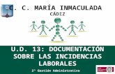 U.D. 13: DOCUMENTACIÓN SOBRE LAS INCIDENCIAS LABORALES 2º Gestión Administrativa C. C. MARÍA INMACULADA CÁDIZ.