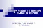 NORMA TÉCNICA DE SEGURIDAD Y CALIDAD DE SERVICIO EXPOSITOR: PABLO BENARIO T. SEPTIEMBRE 2006.