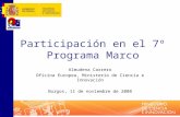 Participación en el 7º Programa Marco Almudena Carrero Oficina Europea, Ministerio de Ciencia e Innovación Burgos, 11 de noviembre de 2008.