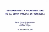 1 DETERMINANTES Y VULNERABILIDAD DE LA DEUDA PÚBLICA EN VENEZUELA 30 de enero de 2007 María Fernanda Hernández Edgar Rojas Lizbeth Seijas.