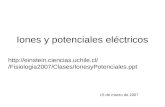 Iones y potenciales eléctricos 15 de marzo de 2007  /Fisiologia2007/Clases/IonesyPotenciales.ppt.