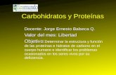 Carbohidratos y Proteínas Docente: Jorge Ernesto Balseca Q. Valor del mes: Libertad Objetivo: Objetivo: Determinar la estructura y función de las proteínas.