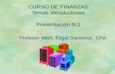 CURSO DE FINANZAS Temas Introductorios Presentación N.1 Profesor: MBA. Edgar Sandoval, CPA.