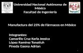 Universidad Nacional Autónoma de México Facultad de Ingeniería Manufactura del 25% de Fármacos en México Integrantes: Camarillo Cruz Karla Jessica López.