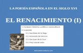 Miclasedelcl.wordpress.com LA POESÍA ESPAÑOLA EN EL SIGLO XVI EL RENACIMIENTO (I) 1.-Contexto histórico, político y sociocultural. 2.-La poesía 2.1.-Garcilaso.