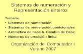 Organización del Computador I Verano 2007 Temario: Sistemas de numeración Sistemas de numeración posicionales Aritmética de base b. Cambio de Base Números.