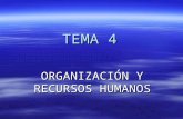 TEMA 4 ORGANIZACIÓN Y RECURSOS HUMANOS. 1.La organización del trabajo – Con el capitalismo industrial surgió el interés por la organización y adquirieron.