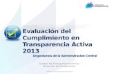 Unidad de Transparencia Activa Dirección de Fiscalización Evaluación del Cumplimiento en Transparencia Activa 2013 Organismos de la Administración Central.