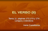 1 EL VERBO (II) Tema 11, páginas 172,173 y 174 Lengua y Literatura Irene Castellanos Irene Castellanos.
