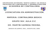 UNIVERSIDAD AUTÓNOMA “BENITO JUÁREZ” DE OAXACA FACULTAD DE CONTADURÍA Y ADMINISTRACIÓN ACADEMIA DE CONTRALORÍA LICENCIATURA EN ADMINISTRACIÓN MATERIA: