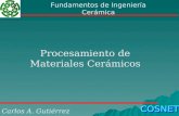 Procesamiento de Materiales Cerámicos Fundamentos de Ingeniería Cerámica Dr. Carlos A. Gutiérrez.