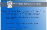 Clasificación general de los procesos de producción Área Académica: Licenciatura en Ingeniería Industrial Profesor(a): Ing. Silvestre Barrera Ordaz Periodo: