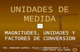 1 UNIDADES DE MEDIDA MAGNITUDES, UNIDADES Y FACTORES DE CONVERSION POR: INGENIERO QUÍMICO, FÍSICO Y ADMINISTRADOR U. de A. JUAN CARLOS VILLA URIBE.