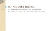 II.- Algebra Básica a) Expresión algebraica y sus partes. b) Operaciones con Términos Semejantes.