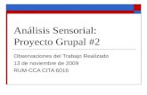 Análisis Sensorial: Proyecto Grupal #2 Observaciones del Trabajo Realizado 13 de noviembre de 2009 RUM-CCA CITA 6016.