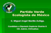 Partido Verde Ecologista de México Partido Verde Ecologista de México C. Miguel Angel Murillo Zuñiga. Candidato a Diputado Suplente Distrito II CD. Juárez,