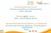Presentación del Curso Química Analítica e Instrumental COD. 301102 Directora de curso MSc. Gloria María Doria Universidad Nacional Abierta y a Distancia.