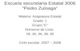 Escuela secundaria Estatal 3006 “Pedro Zuloaga” Materia: Asignatura Estatal Grado: 1 Grupo:”C” Números de Lista: 28, 30, 36, 39, 40 Ciclo escolar: 2007.