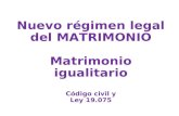 Nuevo régimen legal del MATRIMONIO Matrimonio igualitario Código civil y Ley 19.075.