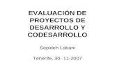 EVALUACIÓN DE PROYECTOS DE DESARROLLO Y CODESARROLLO Sepideh Labani Tenerife, 30- 11-2007.