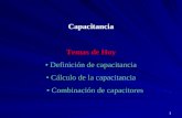 1 Capacitancia Temas de Hoy Definición de capacitancia Cálculo de la capacitancia Combinación de capacitores.
