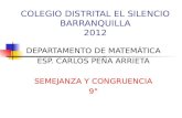 COLEGIO DISTRITAL EL SILENCIO BARRANQUILLA 2012 DEPARTAMENTO DE MATEMÁTICA ESP. CARLOS PEÑA ARRIETA SEMEJANZA Y CONGRUENCIA 9°