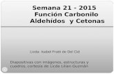 Semana 21 - 2015 Función Carbonilo Aldehídos y Cetonas Diapositivas con imágenes, estructuras y cuadros, cortesía de Licda Lilian Guzmán Licda: Isabel.