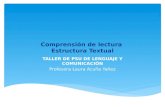 Comprensión de lectura Estructura Textual TALLER DE PSU DE LENGUAJE Y COMUNICACIÓN Profesora Laura Acuña Yañez.