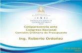 Comparecencia ante Congreso Nacional Comisión Ordinaria de Presupuesto 28 de Julio de 2015 Ing. Roberto Ordoñez.