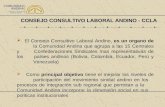 CONSEJO CONSULTIVO LABORAL ANDINO - CCLA  El Consejo Consultivo Laboral Andino, es un organo de la Comunidad Andina que agrupa a las 15 Centrales y Confederaciones.