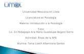 Universidad Mexicana en Línea Licenciatura en Psicología Materia: Introducción a la Psicología Tutor Lic. En Pedagogía Ana María Guadalupe Bogard Sierra.