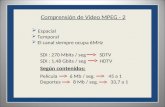 Comprensión de Video MPEG - 2  Espacial  Temporal  El canal siempre ocupa 6MHz SDI : 270 Mbits / seg SDTV SDI : 1,48 Gbits / seg HDTV Según contenidos: