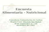 Comedores Comunitarios de Caritas Región Cuyo: Diocésis San Rafael 30 de septiembre al 1 de noviembre del 2002. Encuesta Alimentaria - Nutricional.