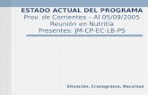 ESTADO ACTUAL DEL PROGRAMA Prov. de Corrientes – Al 05/09/2005 Reunión en Nutritia Presentes: JM-CP-EC-LB-PS Situación, Cronograma, Recursos.